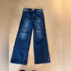 Risen wide leg denim